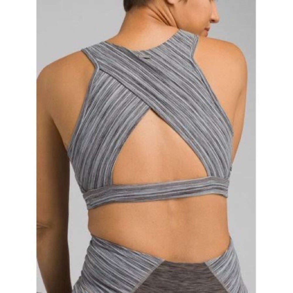 Prana | Lupita Crop Bra Top Yoga Workout Gray Open Back Sports Women Small - Picture 3 of 12